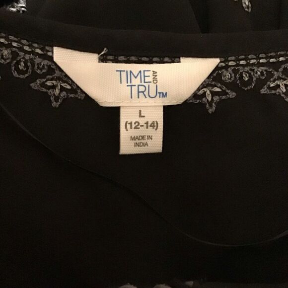 Time and Tru Black Boho Embroidered Dress L 12-14 - Picture 8 of 10